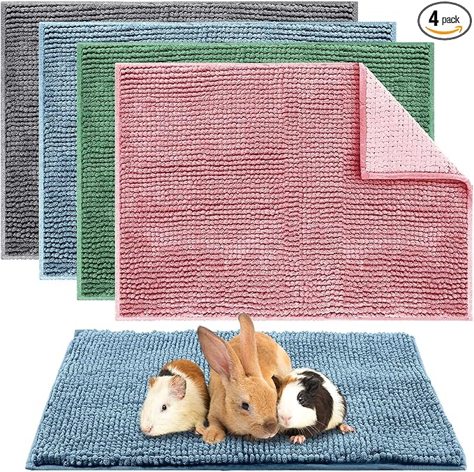 Amylove 4 Pcs Guinea Pig Cage Liner Washable Fleece Pee Pads Pet Dog Cat Bedding Training Mat for Small Animal Guinea Pig Puppy Bunny Hamster(16 x 24 Inch,Rectangular,Mixed Color)