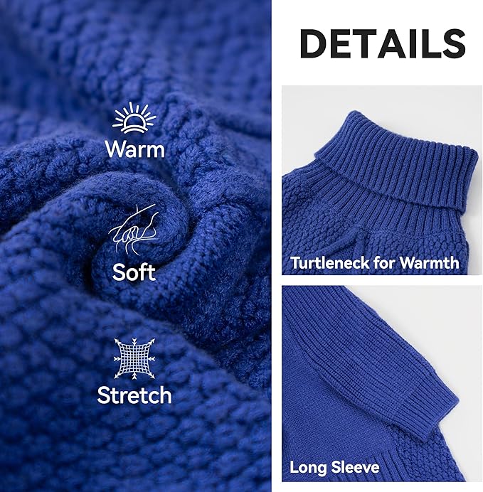 cyeollo Dog Sweater Pullover Turtleneck for Large Dogs, Classic Knitwear Fall Winter Cold Weather Dog Clothes Warm Pet Apparel Small Medium Large Doggie Sweaters, Royal Blue 2XL