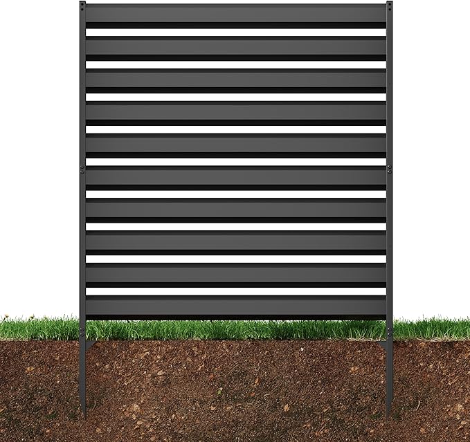 CJF Outdoor Privacy Screens, 42" H x 38" W Metal Air Conditioner Fence Panels, Pool Equipment Enclosure, Trash Can Screens Fence Kit for Outside Backyard Patio(Black/1-Panel)
