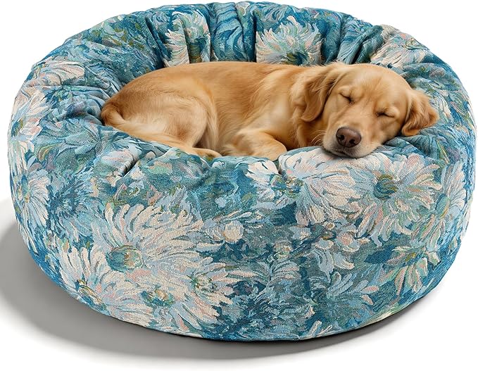 Dog Calming Beds for Small Medium Large Dogs - Round Donut Washable Puppy Dog Bed, Anti-Slip Faux Fur Fluffy Donut Cuddle Anxiety Cat Pet Bed (36" Flower)