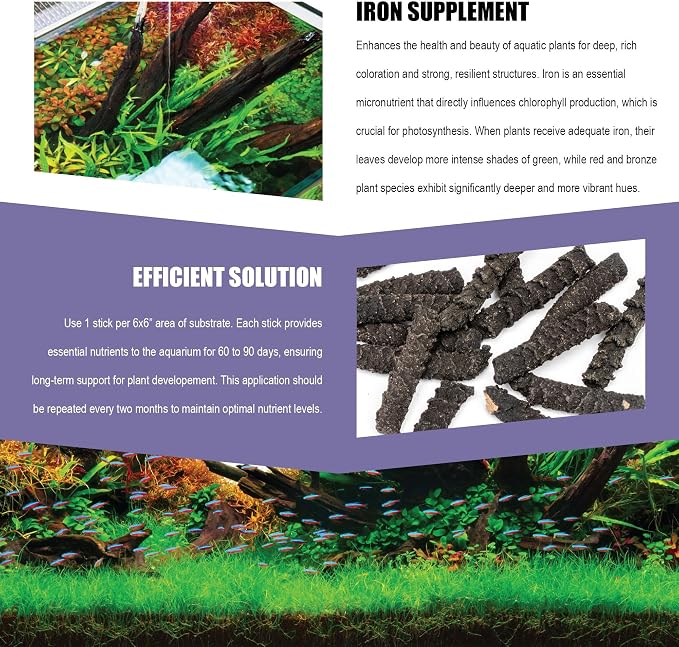 Dr. Tank Bottom Stick - Aquarium Plant Fertilizer Sticks for Aquatic Plants, Substrate Nutrients for Freshwater & Planted Tanks, Slow-Release Nutrients for Plant Growth, 15 Sticks - Iron Stick