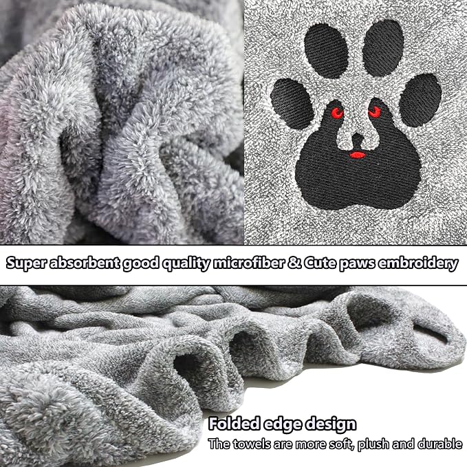 Dogvingpk Extra Large Dog Towel 2 Pack, Super Absorbent Soft Quick Drying Microfiber Pet Bath Towels for Large & Medium Dogs (XL-55" * 36", Grey and Black)