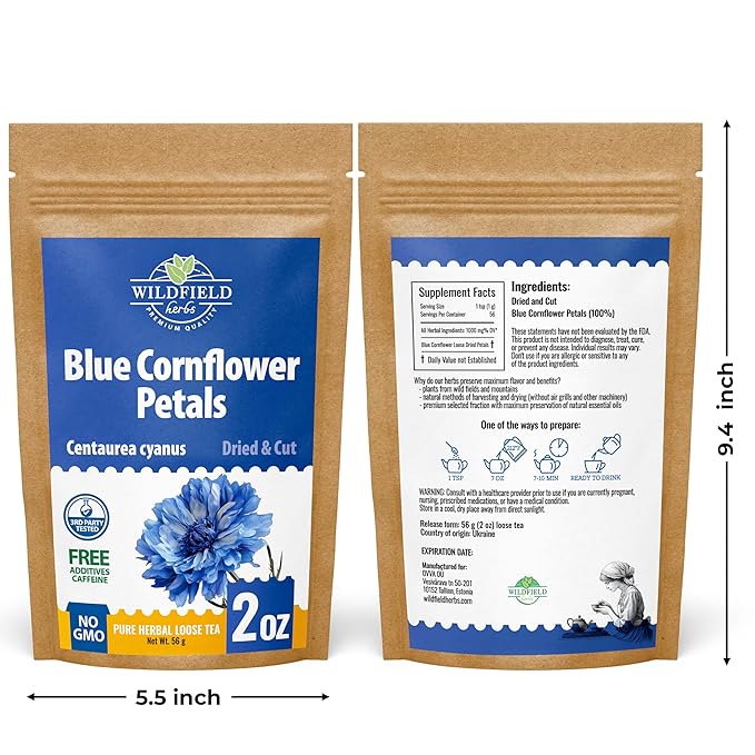 2 oz. Dried Blue Cornflower Flower Blossom (Centaurea Cyanus) - 56g Blue Corn Flower Herb Tea Petals Bulk Herbal Tea