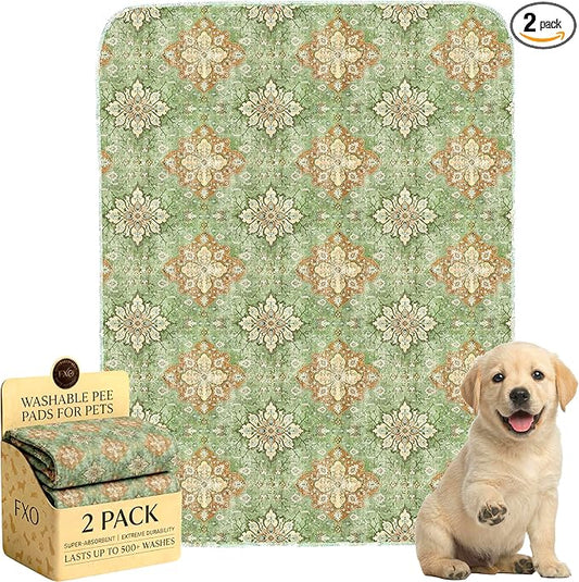 Washable Pee Pads for Dogs,Great Urine Absorbent Reusable Puppy Training Pads,Waterproof,Leak-Proof & Non-Slip Potty Pads for Whelping,Crate，Playpen，Bed.(Green Floral Flat, 18" x24" )