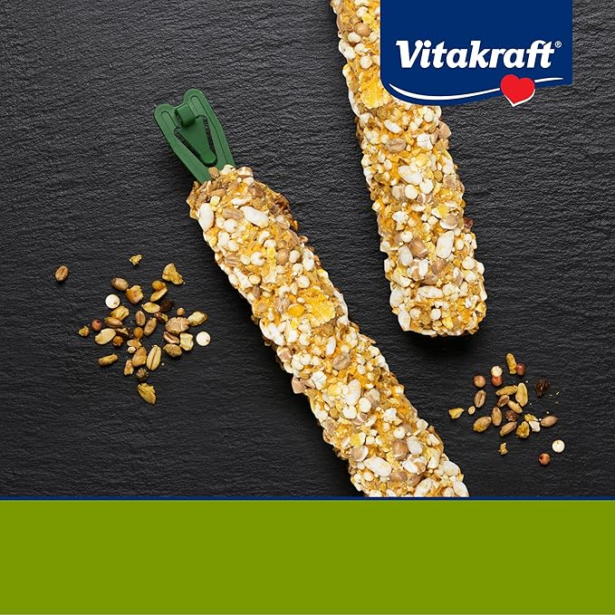 Vitakraft Crunch Sticks Guinea Pig Treat – 2 Sticks - Popped Grains And Honey Flavor – Triple-Baked With Natural Wood Center – Nutritious Coating for Added Vitamins And Minerals – Cage Clip Holder