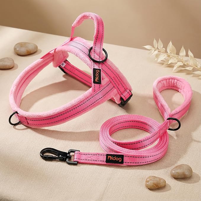 Didog Soft Flannel Padded Dog Vest Harness, No Pull/Quick Fit Reflective Dog Strap Harness, Easy for Training Walking (M:Chest 22-26", Pink)