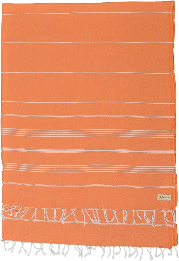 Bersuse Towels Anatolia XL Beach Blanket Throw Blanket Turkish Towel 100% Cotton Extra-Large Quick-Dry Lightweight Premium Peshtemal Towel - 61x82 Inches, Orange