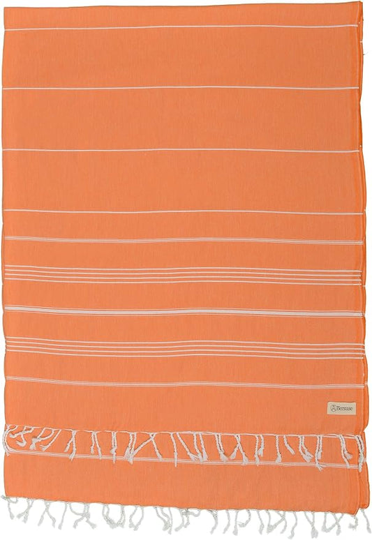 Bersuse Towels Anatolia XL Beach Blanket Throw Blanket Turkish Towel 100% Cotton Extra-Large Quick-Dry Lightweight Premium Peshtemal Towel - 61x82 Inches, Orange (Set of 3)