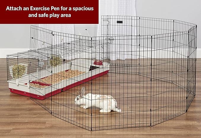 Midwest Homes for Pets Deluxe Rabbit & Guinea Pig Cage, XX-Large, White & Red