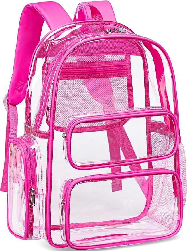 CAMTOP Clear Backpack Heavy Duty Transparent Bag See Through BookBag for Student School Work Festival Sport Travel (Hot Pink)