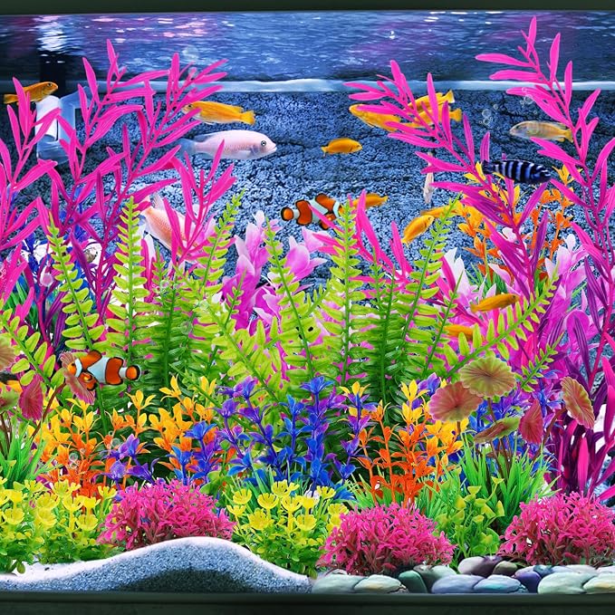 QUOZUO 25 Pack Aquarium Plants, Fish Tank Decor Colorful Plants Artificial Aquarium Decorations for Household and Office Aquarium Simulation, Small to Large