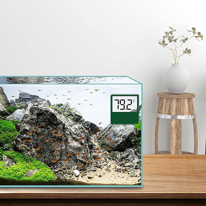 Aquarium Thermometer, Fish Tank Thermometer with Large LCD Display, Stick-on Tank Temp Sensor Ensures Accurate Reading, No Wires C/F Switch