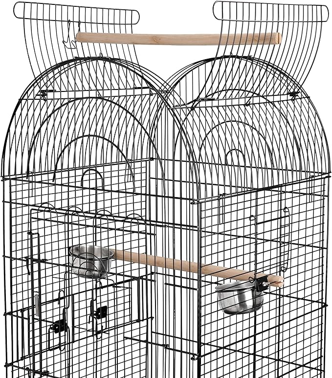 63.5" Rolling Bird Cage Open Top Large Iron Cage for Quaker Parrot Cockatiel Sun Parakeet Green-Cheek Conure with Rolling Stand & Storage Shelf