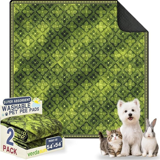 Washable Pee Pads for Dogs, Reusable Puppy Potty Training Pads, Ultra-Absorbent Thick Waterproof Leak-Proof Non-Slip Pads & Mat for Crate, Playpen, Floor, Whelping & Housebreaking , 2 Pack 54"x54"