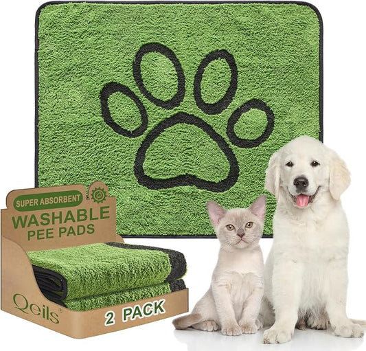 Qeils Reusable Dog Pee Pads, 2 Pack Super Absorbent & Leakproof Washable Puppy Pads with Soft Green Top Layer, for Potty Training, Crates, Couch, Car Seats & Pet Beds, 30"x 34"