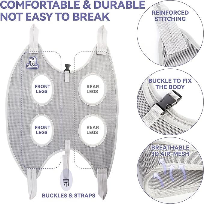 Loflaze Dog Grooming Hammock Harness for Dogs & Cats with Pet Nail Clipper Trimmer - Cat Hanger Sling for Trimming Clipping Nails- Dog Hammock Restraint Bag for Small Medium Large pet （ Grey XL ）