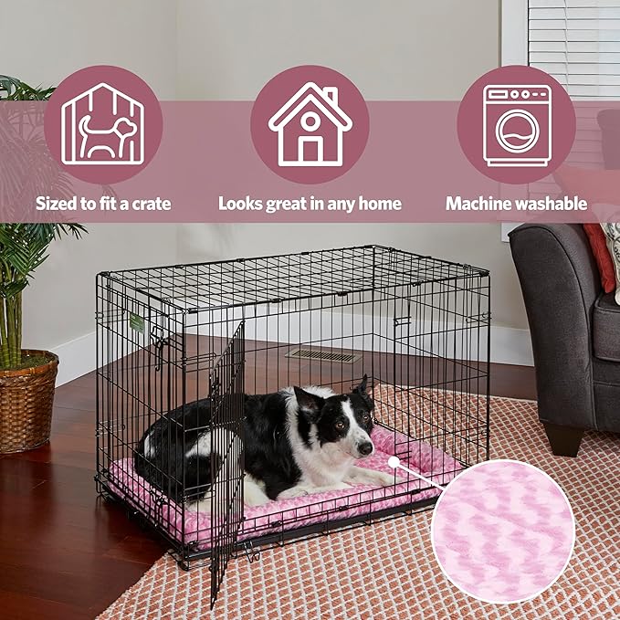 MidWest Homes for Pets QuietTime Fashion Dog Bed - Pink Faux Fur Bolster, Ultra-Soft and Machine Washable, Fits 24-Inch Crates and Carriers, for Small Breed Dogs