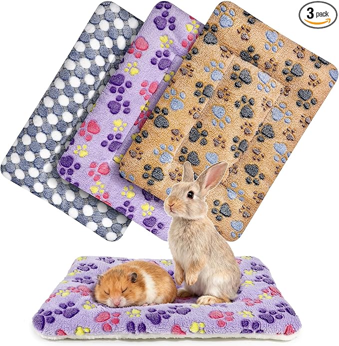 3 Pcs Guinea Pig Beds Soft Bunny Mats Washable Rabbit Bed Guinea Pig Plush Cage Liners Warm Small Animal Bed Mattres Fleece Sleeping Pad for Indoor Hamster Rat Squirrel Hedgehog Chinchilla Ferret