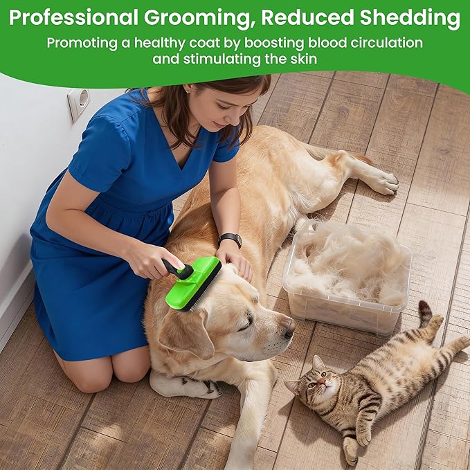 NIYATO Self cleaning Slicker Brush and Magic Pet Hair Remover Glove. A Brush for Cat and Dog Shedding and De-shedding, and a Cleaning Mitt with Improved Design. Suitable for Long and Short haired pets