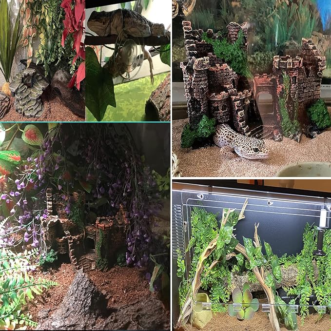 kathson Bearded Dragon Tank Castle Decorations,Reptile Hammock Reptiles Habitat Resin Hideouts Cave Decor Terrarium Accessories for Lizard Snake Chameleon Gecko Hermit Crabs (4 Pcs)