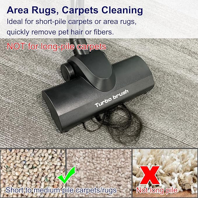 Portek Turbo Brush Head for 1-1/4" and 1-3/8" Vacuum Cleaners, Air-Driven Floor Nozzle Attachment with Adapter and Cleaning Tool for Pet Hair Removal on Carpets and Hard Floors