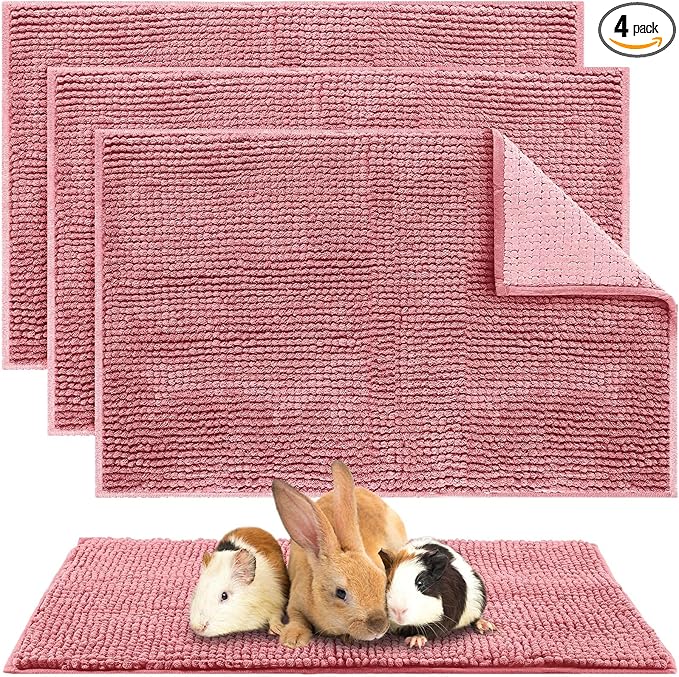 Amylove 4 Pcs Guinea Pig Cage Liner Washable Fleece Pee Pads Pet Dog Cat Bedding Training Mat for Small Animal Guinea Pig Puppy Bunny Hamster(16 x 24 Inch,Rectangular,Pink)