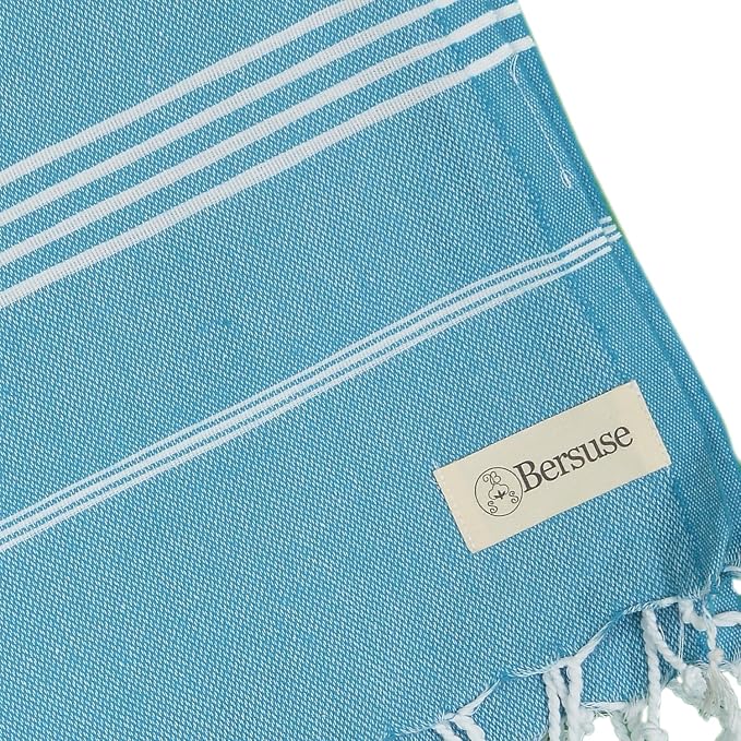 Bersuse Towels Anatolia XL Beach Blanket Throw Blanket Turkish Towel 100% Cotton Extra-Large Quick-Dry Lightweight Premium Peshtemal Towel - 61x82 Inches, Sea Blue