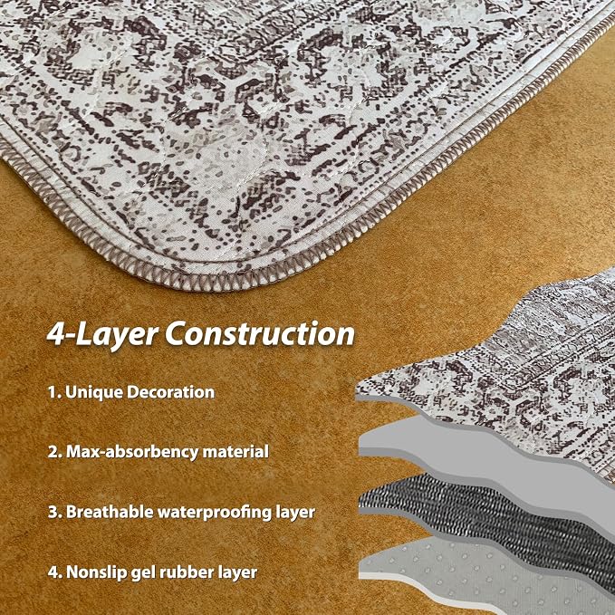 nunubaby Washable Pee Pads for Dogs, Stylish, Non-Slip and Leak-Proof Pee Pads. Reusable Potty Pads for Dogs for Crates and Floors.(Brown/Geo,24" x48" )