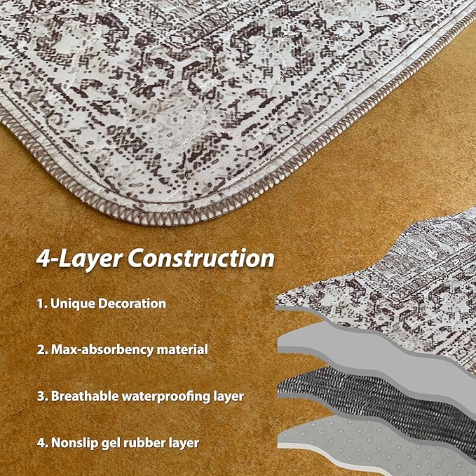 nunubaby 4PACK Washable Pee Pads for Dogs, Stylish, Non-Slip and Leak-Proof Pee Pads. Reusable Potty Pads for Dogs for Crates and Floors.(Brown/Geo,24" x48" )