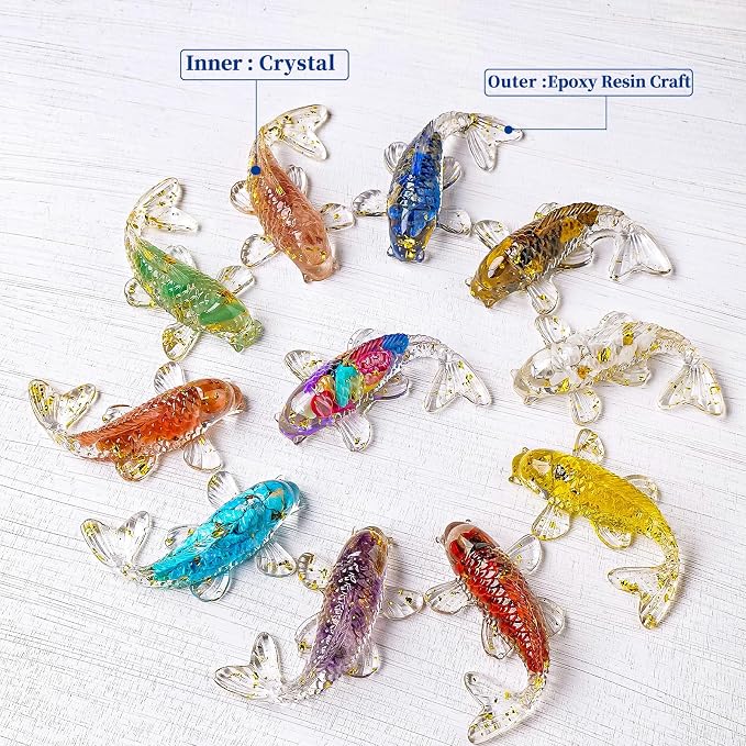 12pcs Goldfish Crystal Stone Resin Decor for Home Fishes Statue Balancing Chakra Reiki Healing Crystal Statue Fishbowl Decoration Home Office Desktop Decoration Gift for Women Men