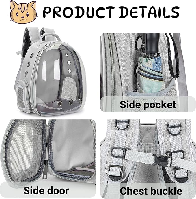 Cat Bubble Backpack Carrier for Small Medium Dogs Cats Carrying Bag, Airline Approved Pet Travel Carrying Bag Dog Hiking Walking Outdoor Backpack (Gray)