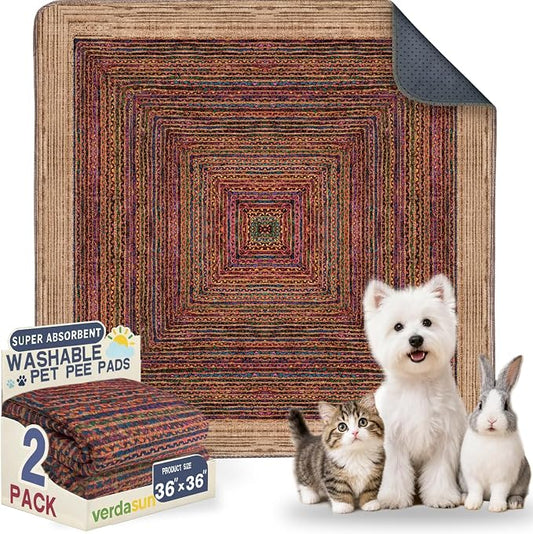 Washable Pee Pads for Dogs, Reusable Puppy Potty Training Pads, Ultra-Absorbent Thick Waterproof Leak-Proof Non-Slip Pads & Mat for Crate, Playpen, Floor, Whelping & Housebreaking , 2 Pack 36"x36"