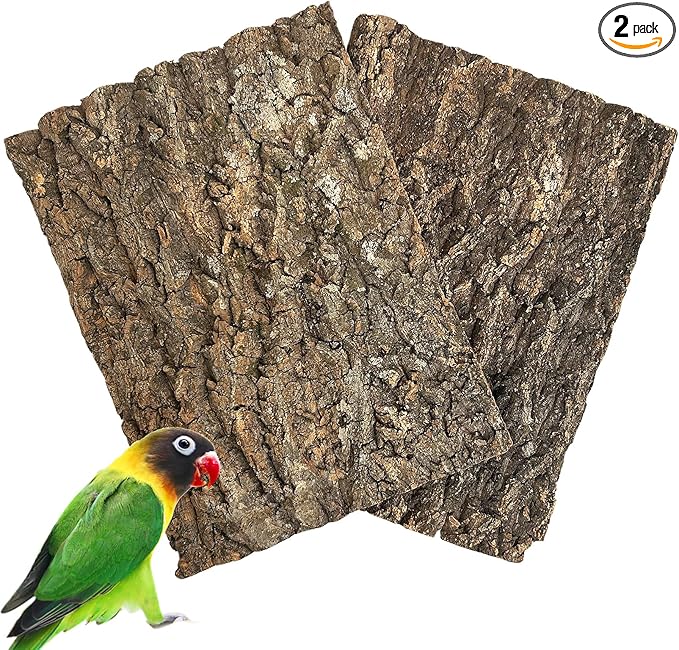 Cork Bark Perch for Birds 16"X12" Natural Cork Chewing Toy 2 PCS Flat Budgies Bark Seat Board Wood Bark Background Decor Panel Birdcage Accessories for Parakeet Lovebirds Cockatiels Conures