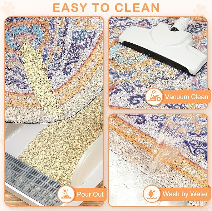 Unicorn Catcher Cat Litter Mat 24" x 15" Non-Slip Litter Box Mat Washable Litter Catcher Mat for Litter Box Indoor Food Mat Supplies Essentials, Orange