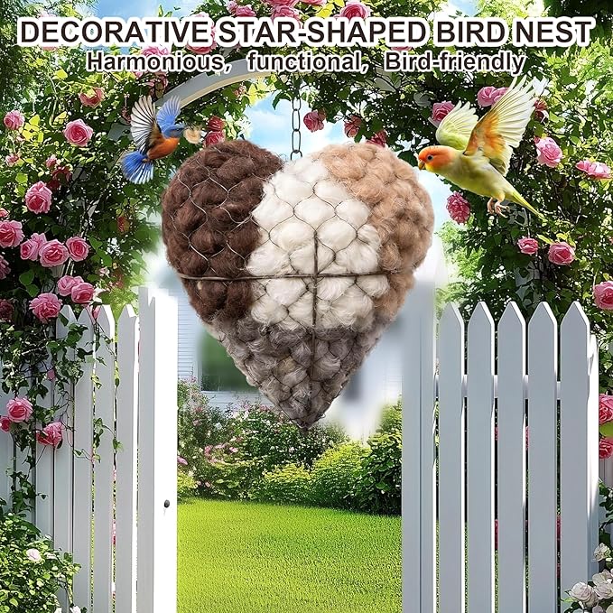 Handmade Alpaca Fiber Heart-Shaped Bird Nesting Material Holder | Winter Shelter for Wild Birds | Charming Hummingbird House and Outdoor Garden Art Gift for Bird Lovers