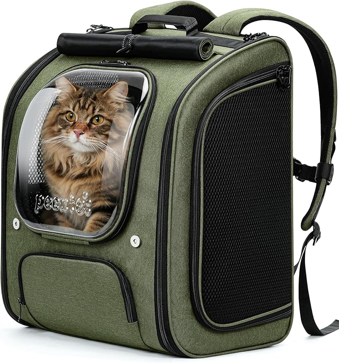 Pecute Cat Backpack Carrier XL, Large Space Cat Bubble Backpack, Breathable Cat Carrier, Shaded Dog Backpack Carrier, Ergonomic 3D Design for Travel, Hiking, Suitable for Shopping, and Vet, Green