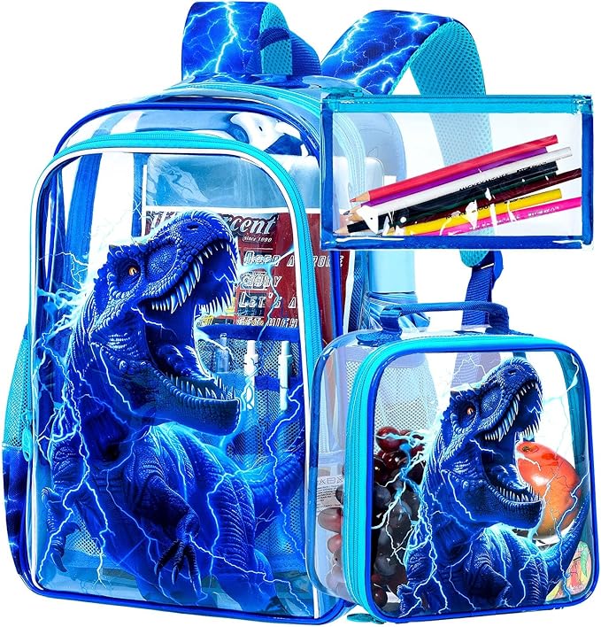 KLFVB 3PCS Clear Backpack for Girls and Boys, Kids See Through Backpacks Stadium Approved, Transparent Bookbag for Elementary