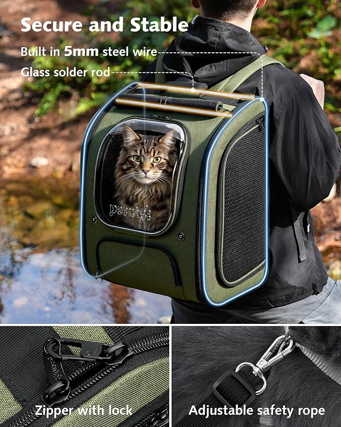 Pecute Cat Backpack Carrier XL, Large Space Cat Bubble Backpack, Breathable Cat Carrier, Shaded Dog Backpack Carrier, Ergonomic 3D Design for Travel, Hiking, Suitable for Shopping, and Vet, Green