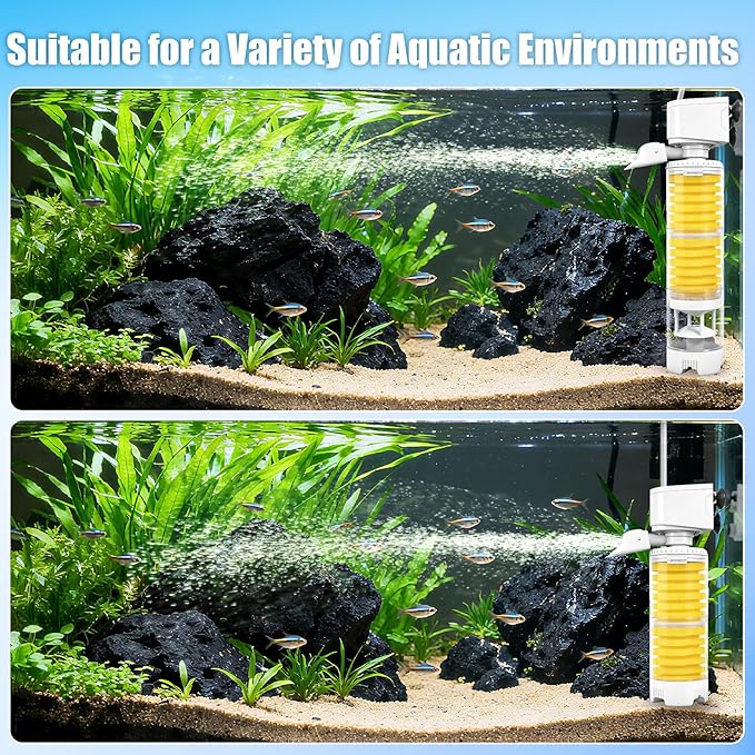Vehipa Fish Tank Filters, 4-in-1 Aquarium Filter for Multi-Layer Filtration, Adjustable Oxygenation & Wavemaker, Ultra-Quiet Water Circulation for 40-70 Gallon Aquariums, 225GPH