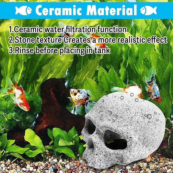 Tfwadmx Aquarium Skull Reptile House Decor Ceramic Head Skeleton Decorations Cave Betta Toys Fish Hideout Stones House for Tank Landscape Decorative Hideout Cave Shelter Shrimp Cichlid Hiding Breeding