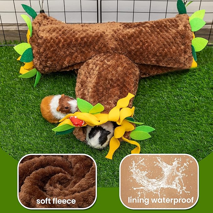 Guinea Pig Hideout - 3 Way Collapsible Small Animal Tunnel Tubes Toy for Rat Hamster Guinea Pig Hedgehog Chinchilla Lizard Baby Rabbit - Playing Sleeping Resting Guinea Pig Cage Accessories