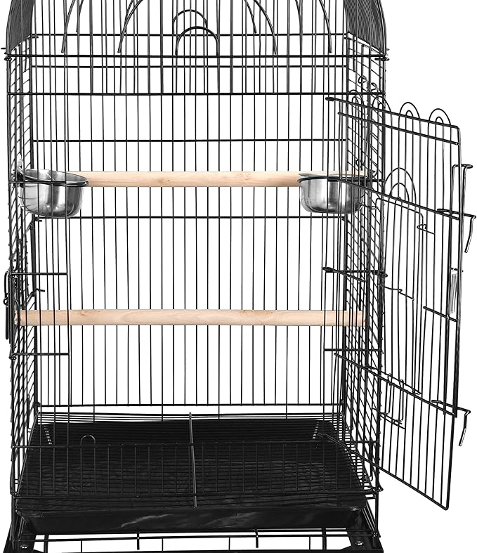 63.5" Rolling Bird Cage Open Top Large Iron Cage for Quaker Parrot Cockatiel Sun Parakeet Green-Cheek Conure with Rolling Stand & Storage Shelf
