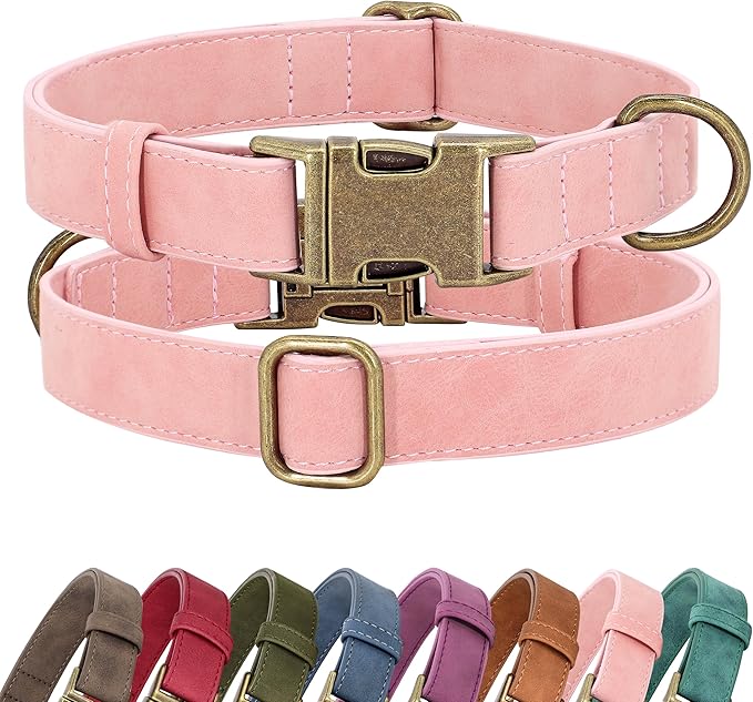 Didog Soft PU Leather Dog Collar, Stylish Quick Released Dog Collars for Large Dogs, Easy Clean Adjustable Pet Collar for Daily Walking, Pink, XL Fit 20-26" Neck