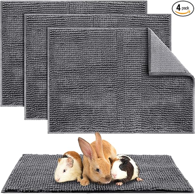 Amylove 4 Pcs Guinea Pig Cage Liner Washable Fleece Pee Pads Pet Dog Cat Bedding Training Mat for Small Animal Guinea Pig Puppy Bunny Hamster(16 x 24 Inch,Rectangular,Dark Gray)
