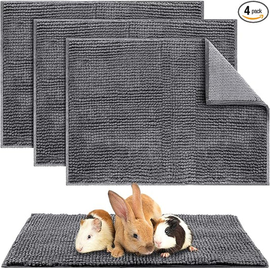 Amylove 4 Pcs Guinea Pig Cage Liner Washable Fleece Pee Pads Pet Dog Cat Bedding Training Mat for Small Animal Guinea Pig Puppy Bunny Hamster(16 x 24 Inch,Rectangular,Dark Gray)