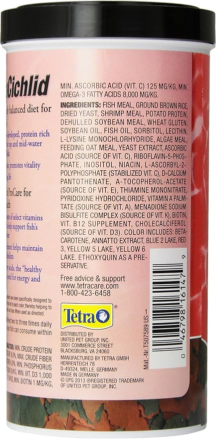 Tetra TetraCichlid Cichlid Flakes, Fish Food, Clear Water Advanced Formula, 5.65 Ounce (Pack of 2)