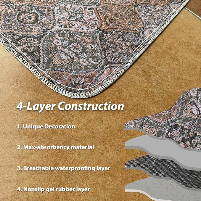 nunubaby Washable Pee Pads for Dogs, Stylish, Non-Slip and Leak-Proof Pee Pads. Reusable Potty Pads for Dogs for Crates and Floors.(Brown/Multi,31" x36" )