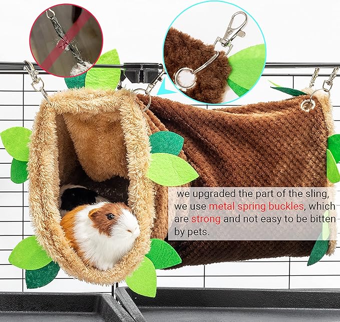 Guinea Pig Tunnel Hammock - Soft Fleece Rat Hammock Hideout for Hamster Ferret Chinchilla Hedgehog Squirrel Small Animals - Swing Pet Hammock House Habitat Cage Accessories for Playing Sleeping