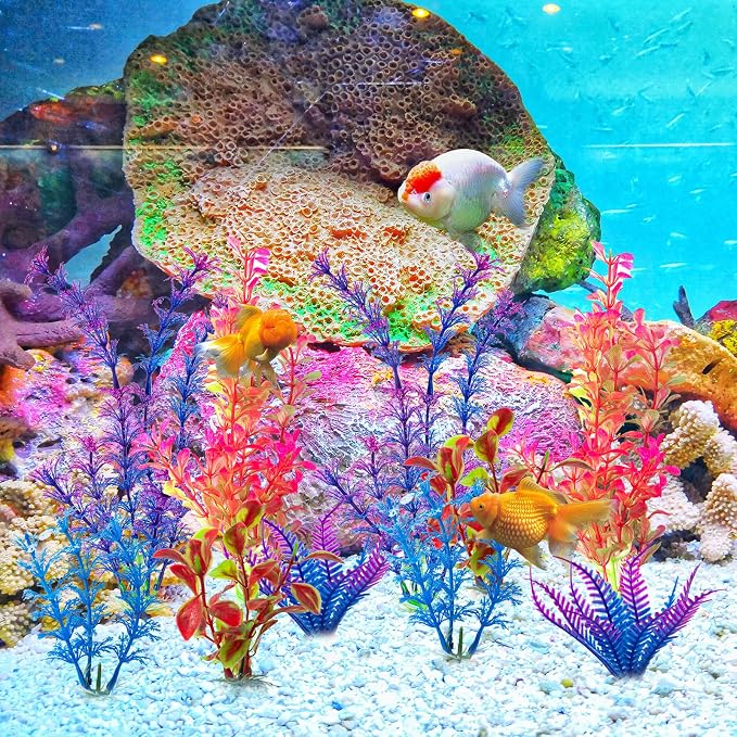 25 Pack Artificial Aquarium Plants, Plastic Small Fish Tank Plants | Small Size 4 inch Approximate Height Fish Tank Decorations Home Décor Plastic Blue
