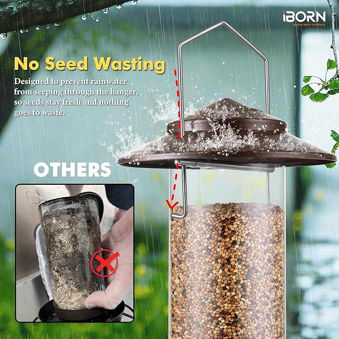 iBorn Bird Feeder Metal Squirrel Chew-Proof Bird Feeders for Outdoors Hanging for Cardinal Outside, Holds 1.5LB Seed with 3 Perchs, Bronze (Seed is not Included)